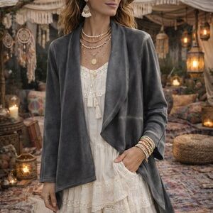 New Marisima Made in Italy Gray Asymmetrical Open Front Lagenlook Jacket large